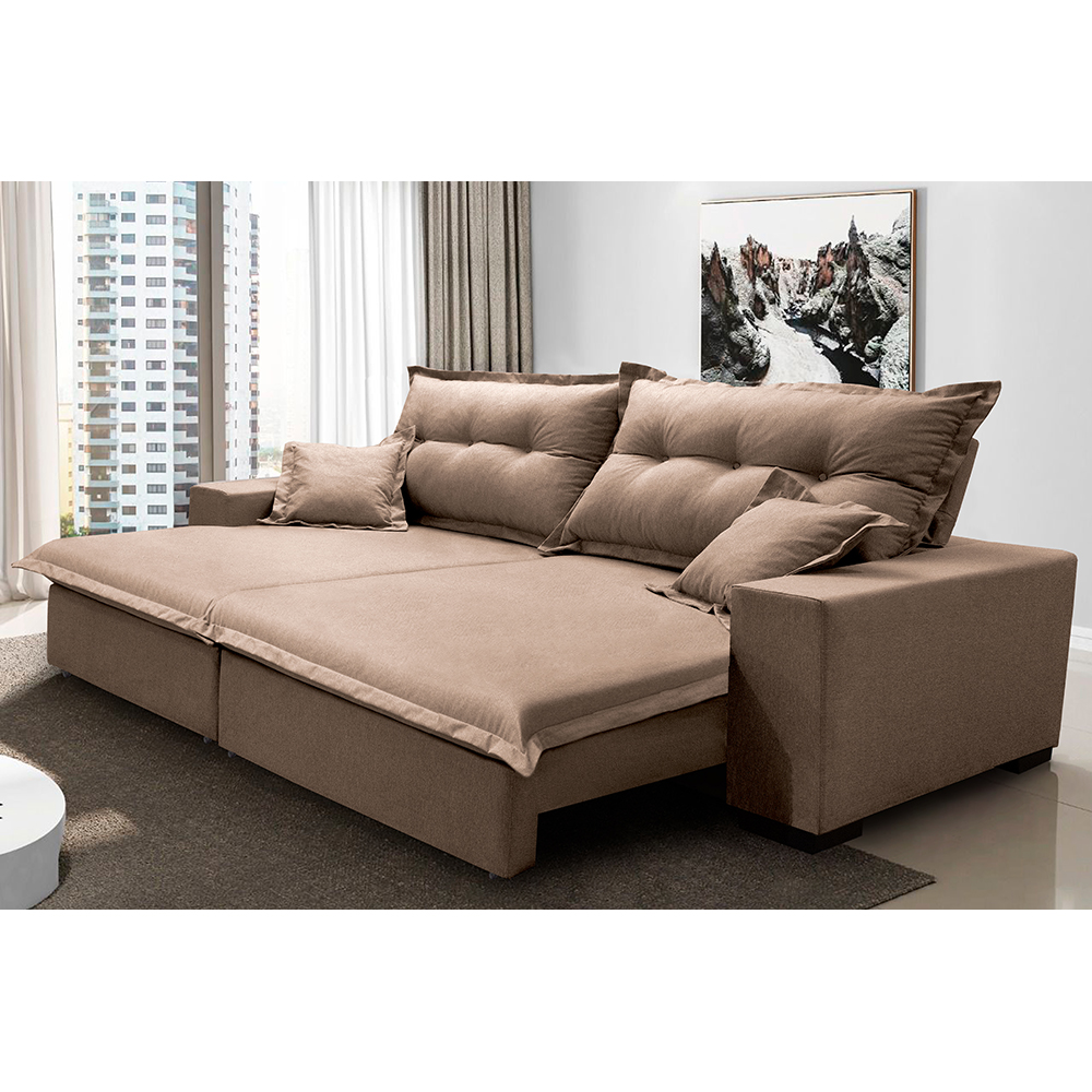 Sofá Retrátil e Reclinável com Molas Ensacadas Cama inBox Prime 3,12m Tecido Linho Bege Escuro Sofá Retrátil e Reclinável com Molas Ensacadas Cama inBox Prime 3,12m Tecido Linho Bege Escuro