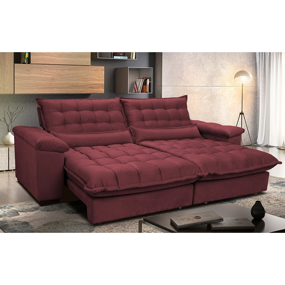 Sofá Retrátil e Reclinável 2,52m com Molas Ensacadas Cama inBox Aconchego Tecido Suede Vinho Sofá Retrátil e Reclinável 2,52m com Molas Ensacadas Cama inBox Aconchego Tecido Suede Vinho