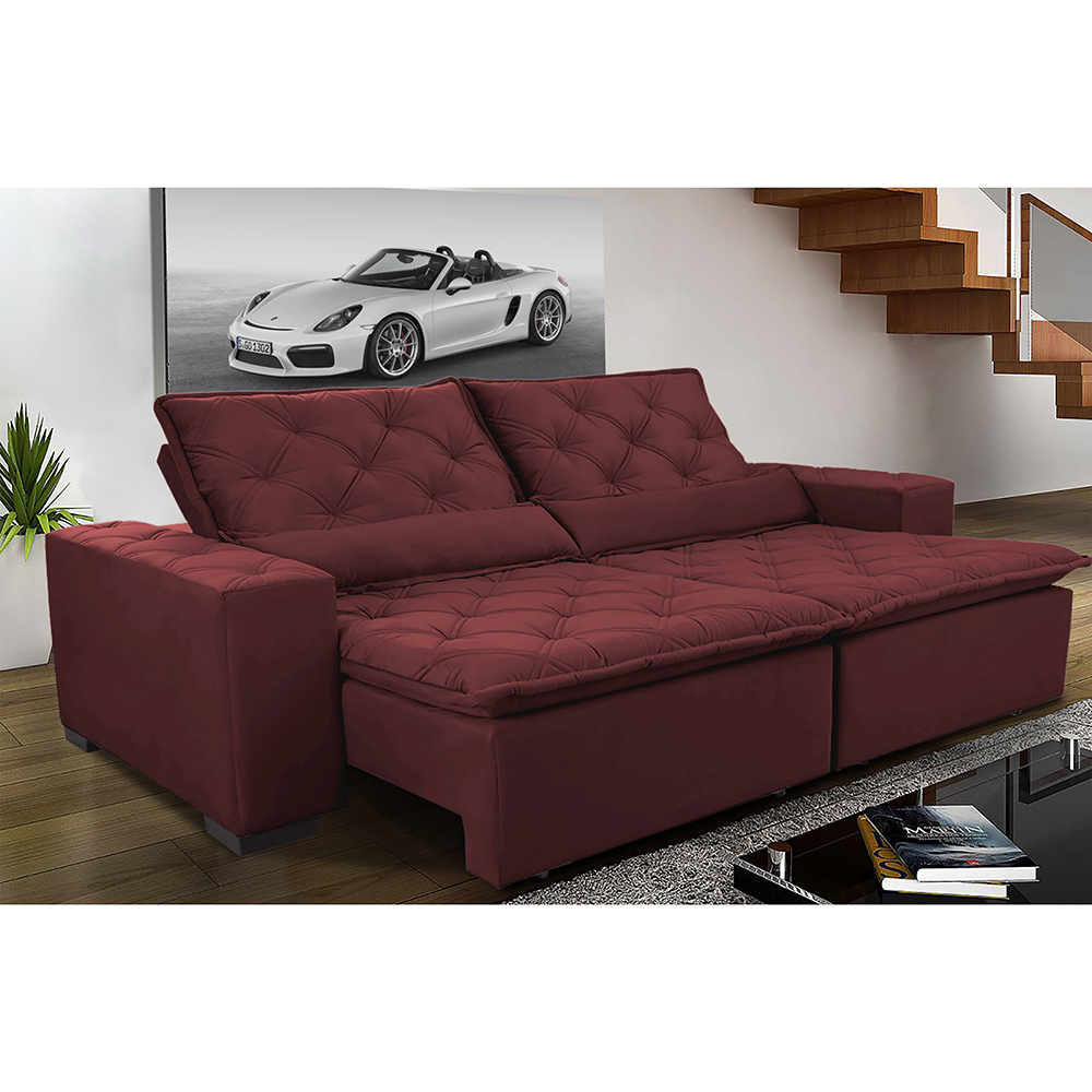 Sofá Magnum 2,22m Retrátil, Reclinável com Molas no Assento e Almofadas Lombar Tecido Suede Velusoft Vinho - Cama InBox Sofá Magnum 2,22m Retrátil, Reclinável com Molas no Assento e Almofadas Lombar Tecido Suede Velusoft Vinho - Cama InBox