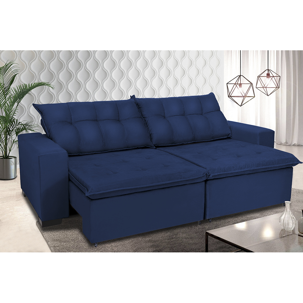 Sofá Retrátil e Reclinavel Oklahoma 2,12m Com Molas e Pillow no Assento Tecido Suede Azul - Cama InBox Sofá Retrátil e Reclinavel Oklahoma 2,12m Com Molas e Pillow no Assento Tecido Suede Azul - Cama InBox