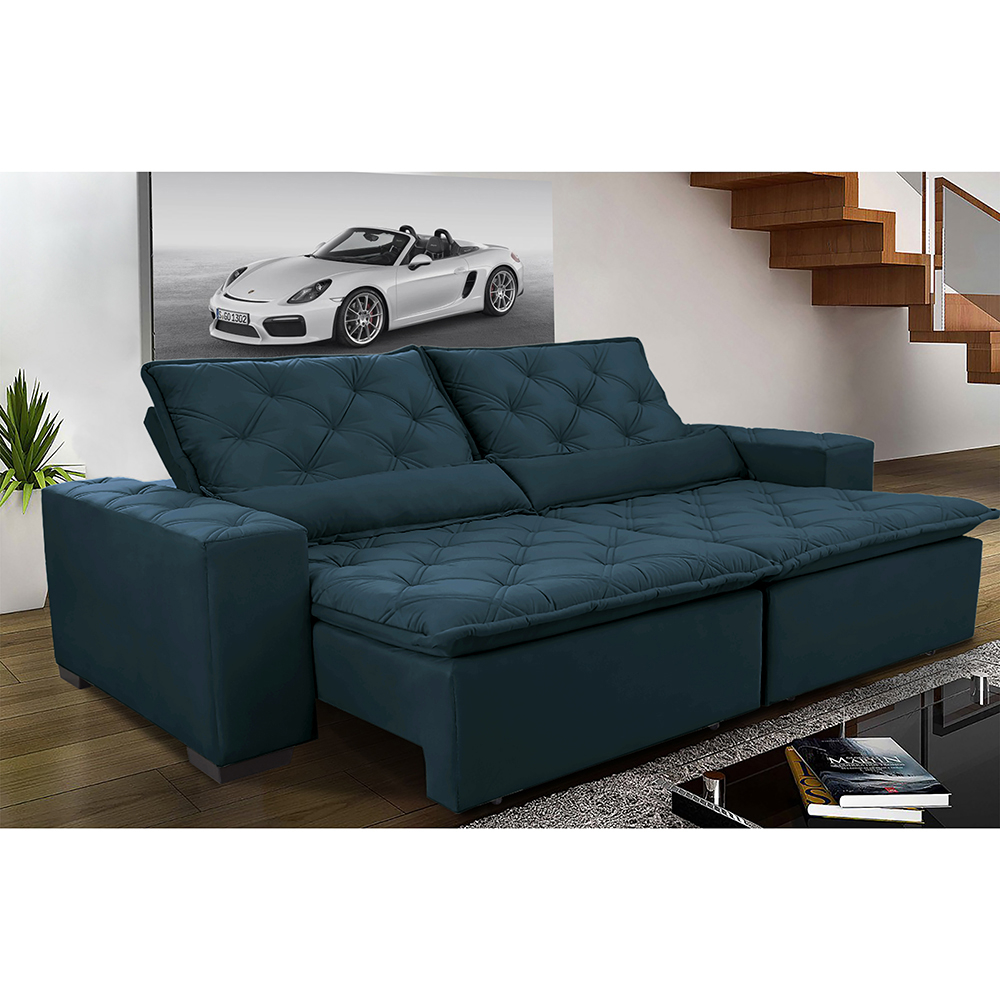 Sofá Magnum 2,82m Retrátil, Reclinável com Molas no Assento e Almofadas Lombar Tecido Suede Azul - Cama InBox Sofá Magnum 2,82m Retrátil, Reclinável com Molas no Assento e Almofadas Lombar Tecido Suede Azul - Cama InBox