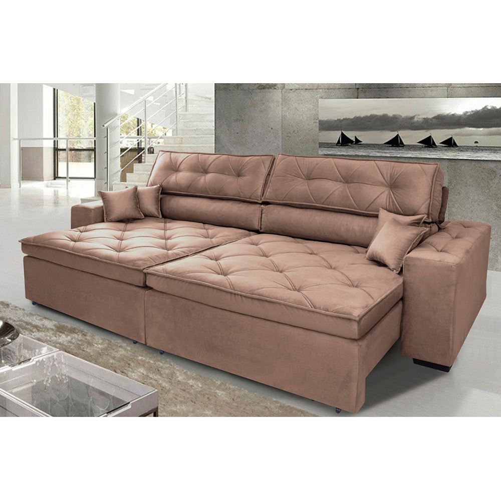 Sofá Austin 2,22m Retrátil Reclinável, Molas no Assento e Almofadas, Tecido Suede Velusoft Castor Sofá Austin 2,22m Retrátil Reclinável, Molas no Assento e Almofadas, Tecido Suede Velusoft Castor