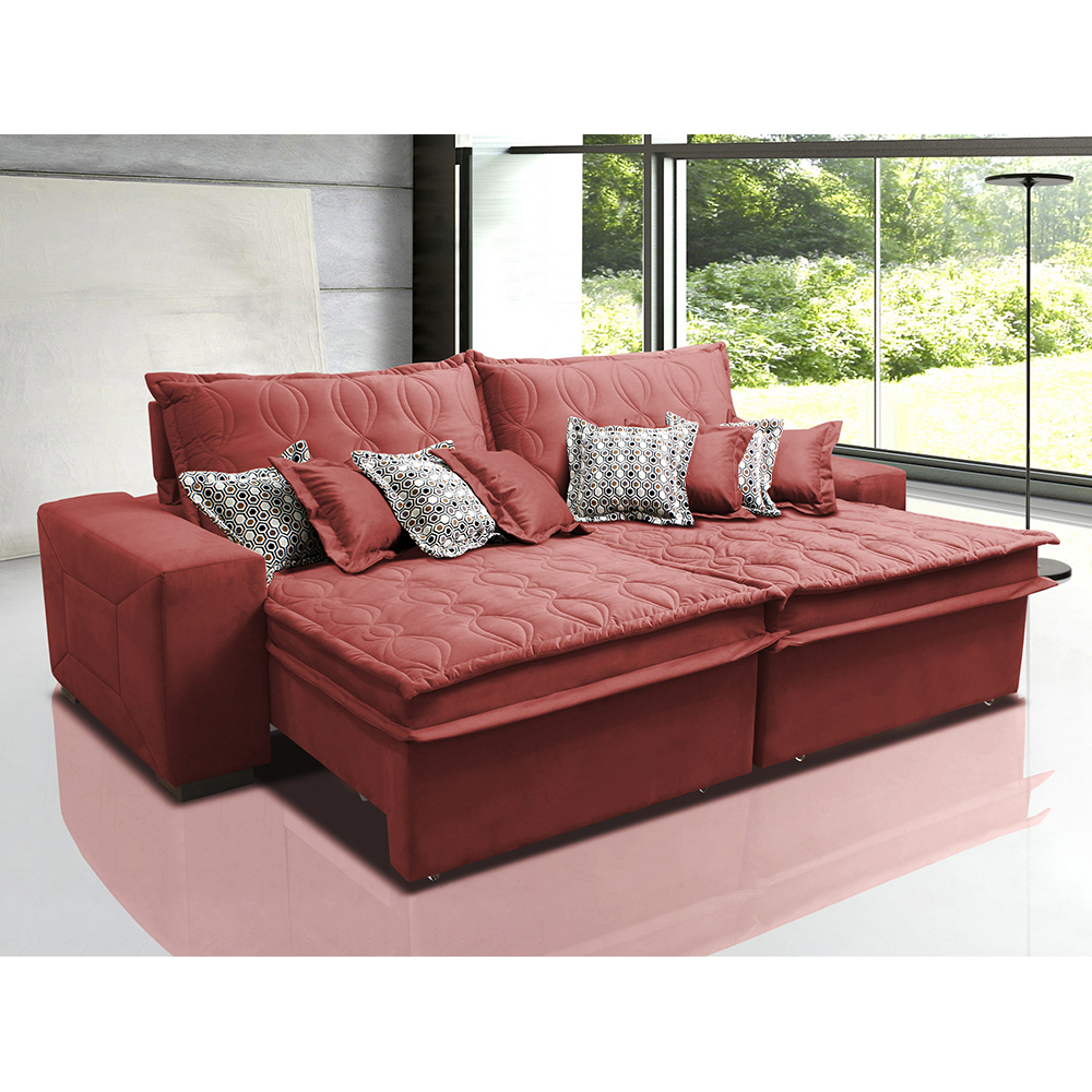 Sofá Retrátil e Reclinável 3,12m com Molas Ensacadas Cama Inbox Supreme Tecido Suede Velusoft Vermelho Sofá Retrátil e Reclinável 3,12m com Molas Ensacadas Cama Inbox Supreme Tecido Suede Velusoft Vermelho