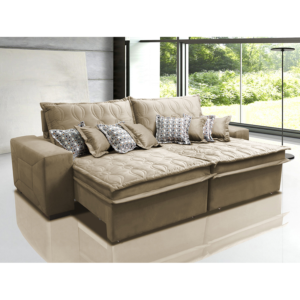 Sofá Retrátil e Reclinável 2,92m com Molas Ensacadas Cama Inbox Supreme Tecido Suede Velusoft Castor Sofá Retrátil e Reclinável 2,92m com Molas Ensacadas Cama Inbox Supreme Tecido Suede Velusoft Castor