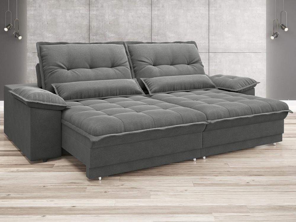 Sofá Bergamo 2,50m Assento Retrátil e Reclinável Velosuede Grafite - NETSOFAS Sofá Bergamo 2,50m Assento Retrátil e Reclinável Velosuede Grafite - NETSOFAS