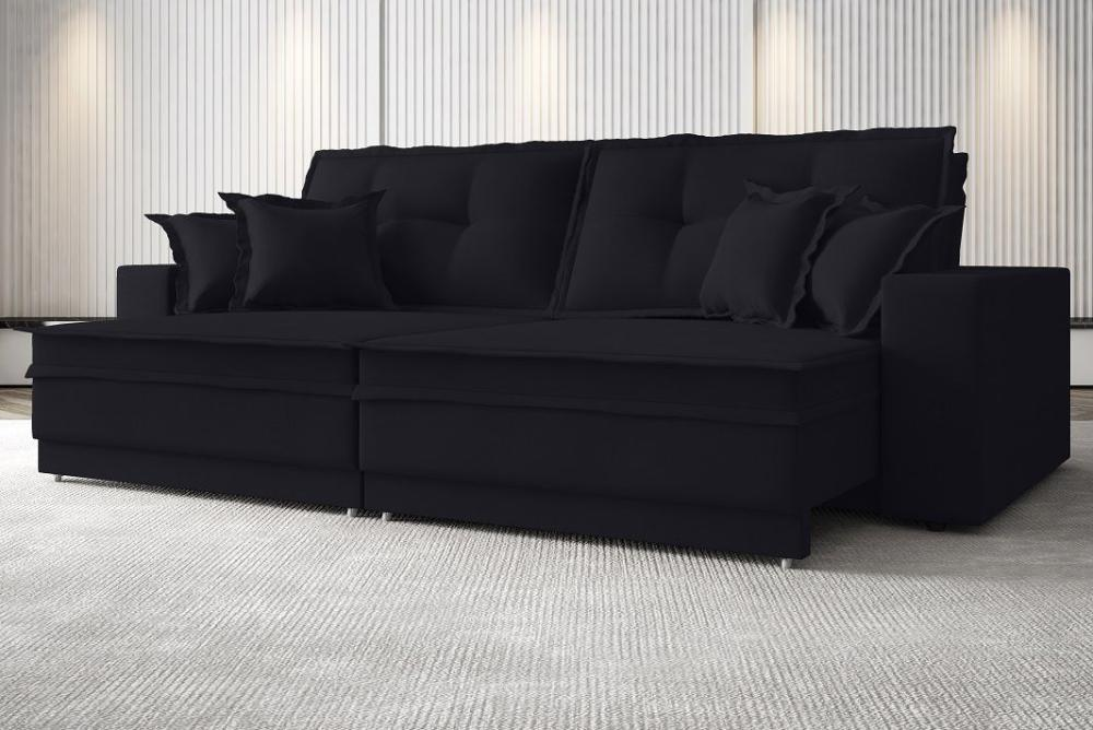 Sofá Palermo 2,20m Retrátil e Reclinável Velosuede Preto - NETSOFAS Sofá Palermo 2,20m Retrátil e Reclinável Velosuede Preto - NETSOFAS