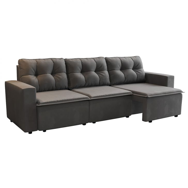 Sofá 3 Lugares Retrátil Nairóbi Suede Grafite 210 cm Sofá 3 Lugares Retrátil Nairóbi Suede Grafite 210 cm