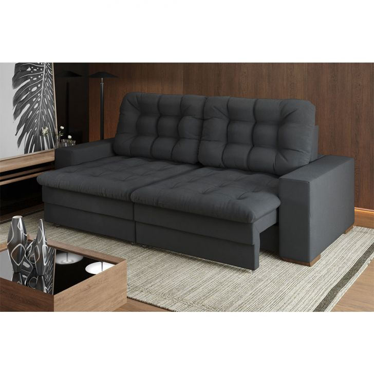 Sofá 4 Lugares Retrátil Lubeck Plush Suede Grafite 250 cm Sofá 4 Lugares Retrátil Lubeck Plush Suede Grafite 250 cm