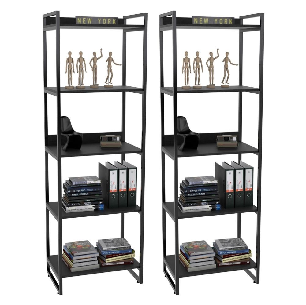 Kit 2 Estantes Livreiro Multiuso Prisma Estilo Industrial 60cm 5 Prateleiras C08 Preto Onix - Mpozenato Kit 2 Estantes Livreiro Multiuso Prisma Estilo Industrial 60cm 5 Prateleiras C08 Preto Onix - Mpozenato