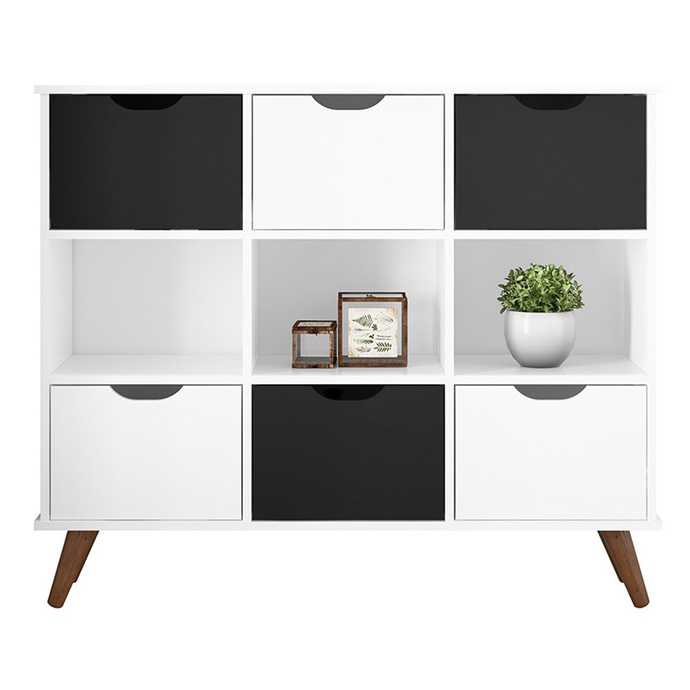 Nicho Organizador Multifuncional 3 Nichos 6 Gavetas Pés Retrô Cube Q01 Branco/Preto - Mpozenato Nicho Organizador Multifuncional 3 Nichos 6 Gavetas Pés Retrô Cube Q01 Branco/Preto - Mpozenato