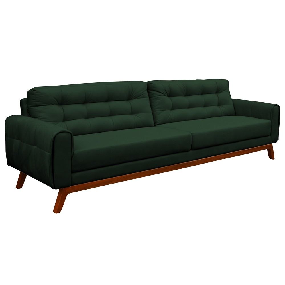 Sofá 3 Lugares Sala de Estar Eros 210 cm Veludo Esmeralda Base Fixa G15 - Gran Belo Sofá 3 Lugares Sala de Estar Eros 210 cm Veludo Esmeralda Base Fixa G15 - Gran Belo
