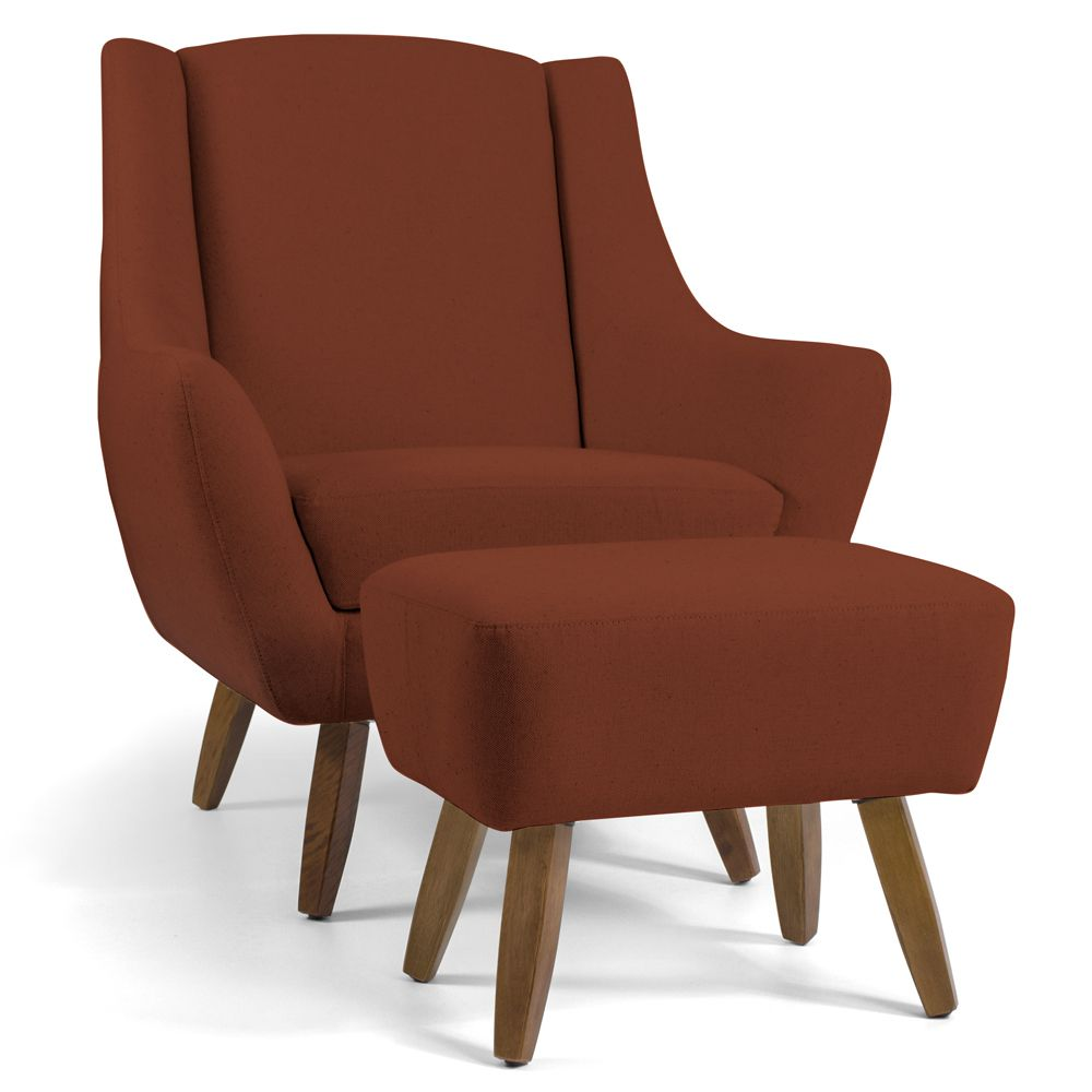 Poltrona Decorativa com Puff Sala de Estar Pés de Madeira Naomi Algodão Marrom Âmbar G15 - Gran Belo Poltrona Decorativa com Puff Sala de Estar Pés de Madeira Naomi Algodão Marrom Âmbar G15 - Gran Belo