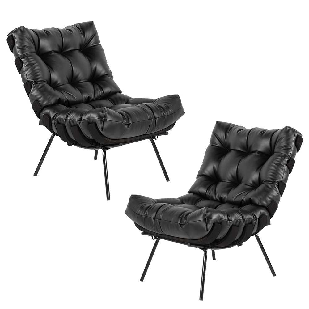 Kit 2 Poltrona Decorativa Sala de Estar Costela Base Preta Couro Preto G34 - Gran Belo Kit 2 Poltrona Decorativa Sala de Estar Costela Base Preta Couro Preto G34 - Gran Belo