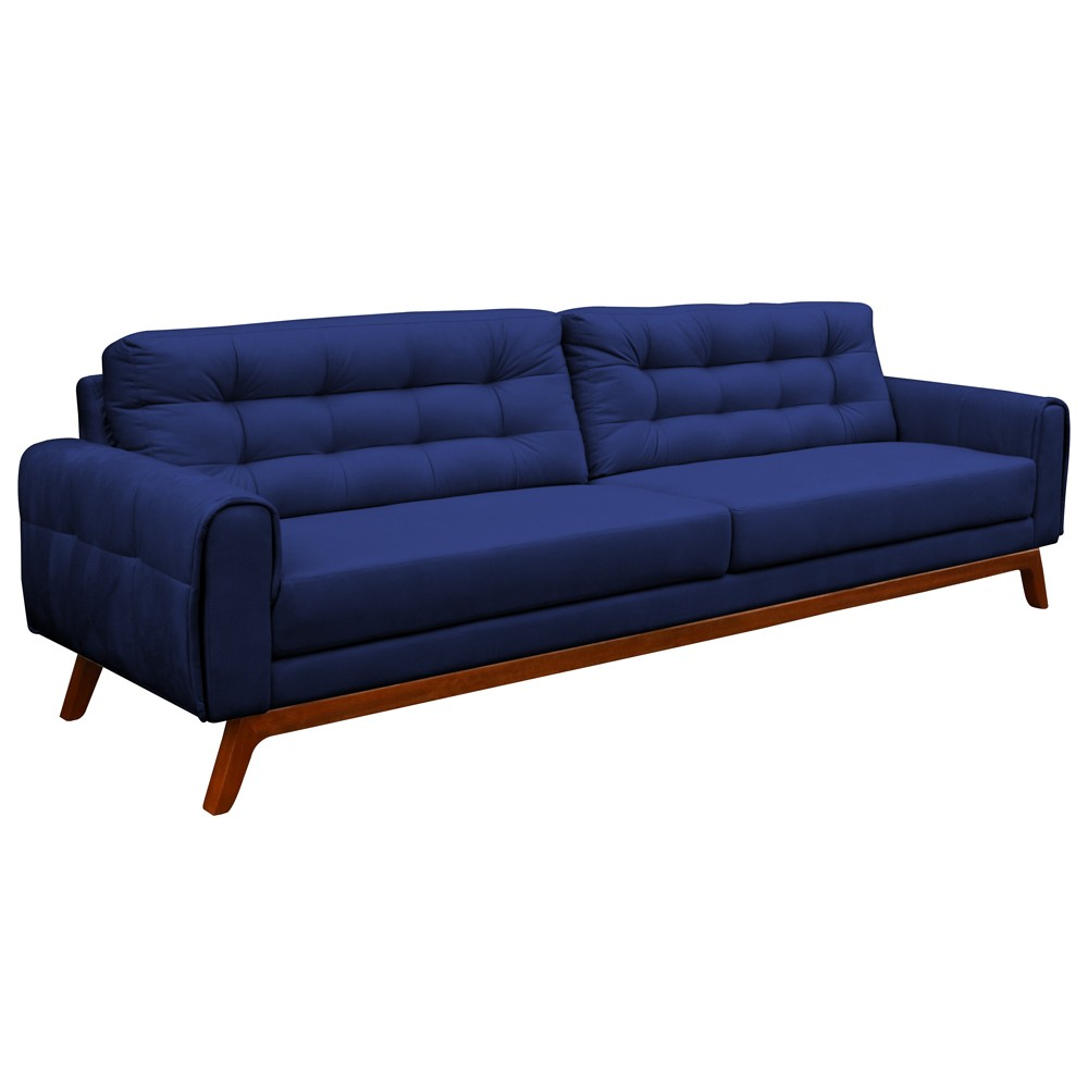 Sofá 2 Lugares Sala de Estar Eros 150 cm Veludo Azul Bic Base Fixa G15 - Gran Belo Sofá 2 Lugares Sala de Estar Eros 150 cm Veludo Azul Bic Base Fixa G15 - Gran Belo