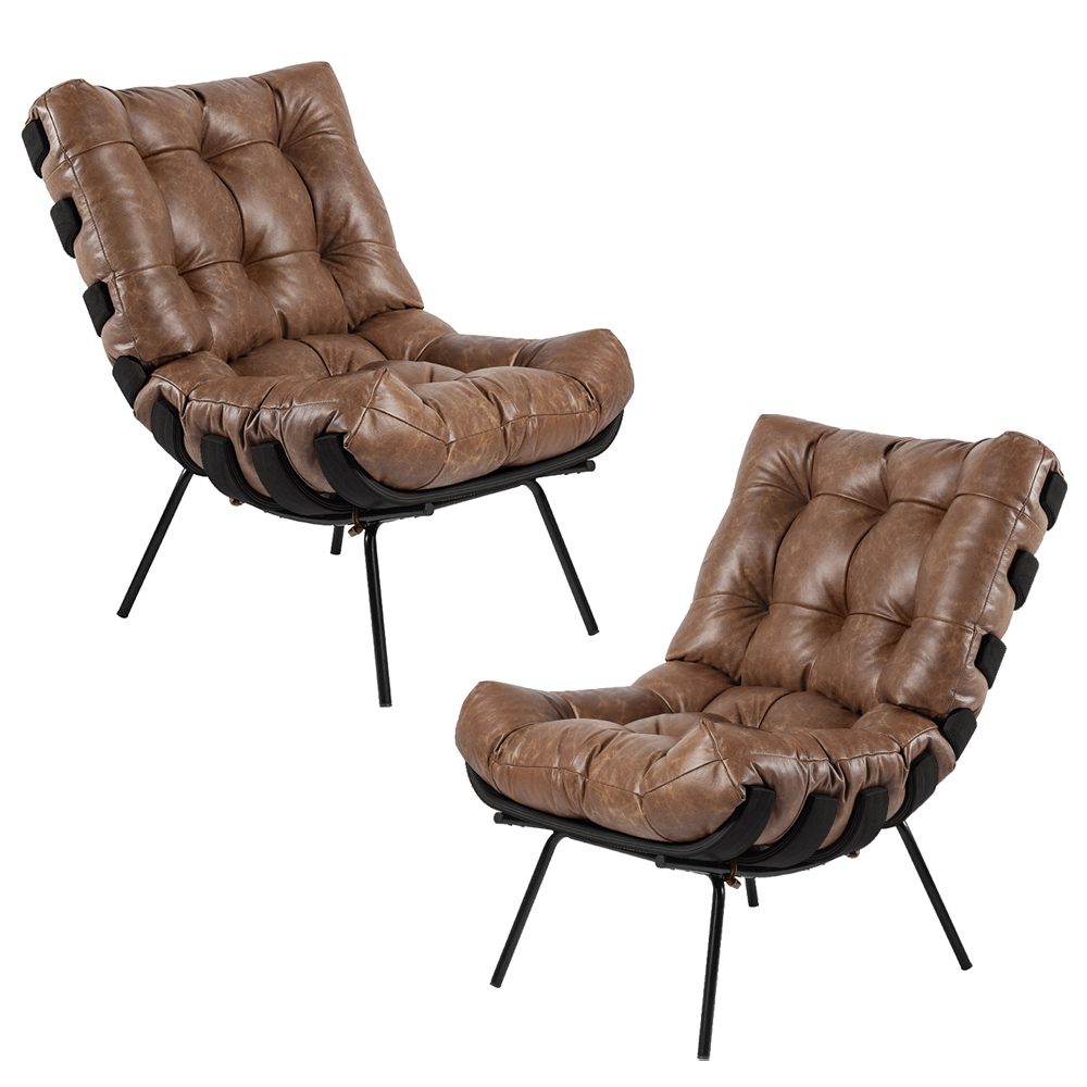 Kit 2 Poltrona Decorativa Sala de Estar Costela Base Preta Couro Mel G34 - Gran Belo Kit 2 Poltrona Decorativa Sala de Estar Costela Base Preta Couro Mel G34 - Gran Belo