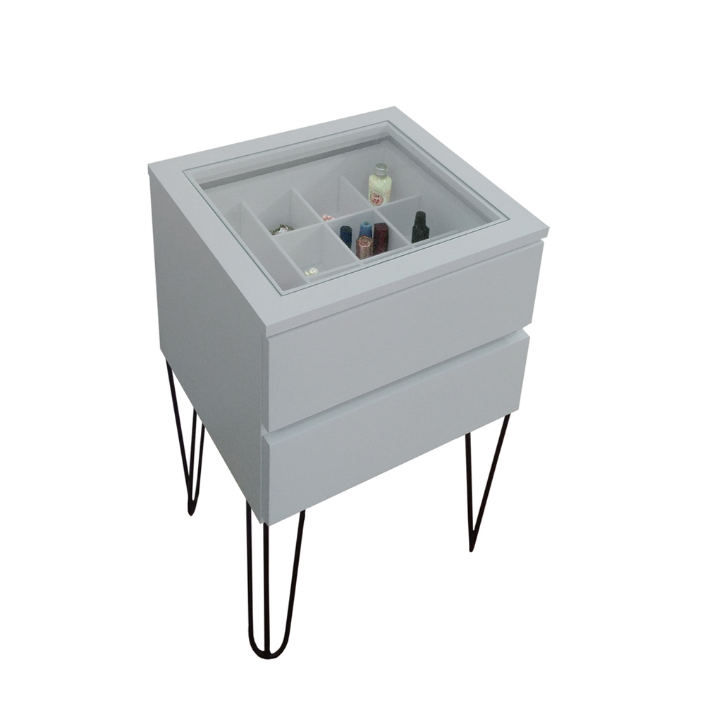 Mesa de Cabeceira Lateral de Apoio Penteadeira Pés Hairpin Legs Estilo Industrial Off White Laca Mesa de Cabeceira Lateral de Apoio Penteadeira Pés Hairpin Legs Estilo Industrial Off White Laca