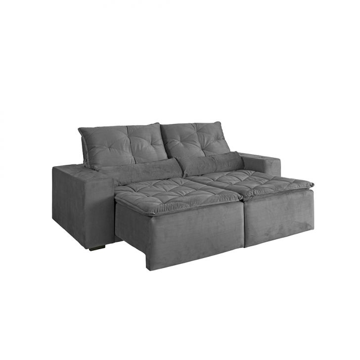 Sofá 3 Lugares Retrátil e Reclinável Macaé Veludo Soft Cinza Sofá 3 Lugares Retrátil e Reclinável Macaé Veludo Soft Cinza