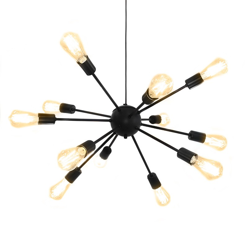 Luminária Pendente para Sala de Jantar, Sala de Estar e Quartos Sputnik Preta para 12 Lâmpadas E27