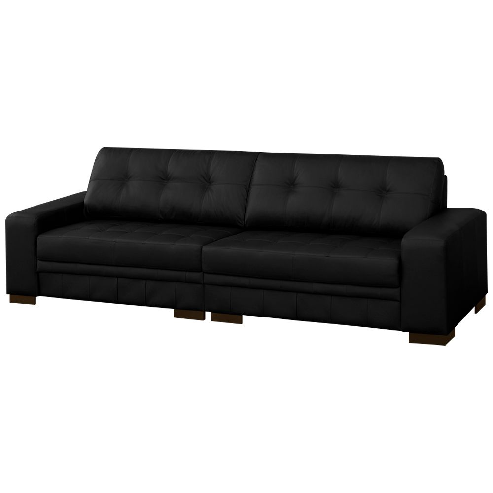Sofá 4 Lugares 260cm Milano Couro Preto Fosco - Gran Belo Sofá 4 Lugares 260cm Milano Couro Preto Fosco - Gran Belo