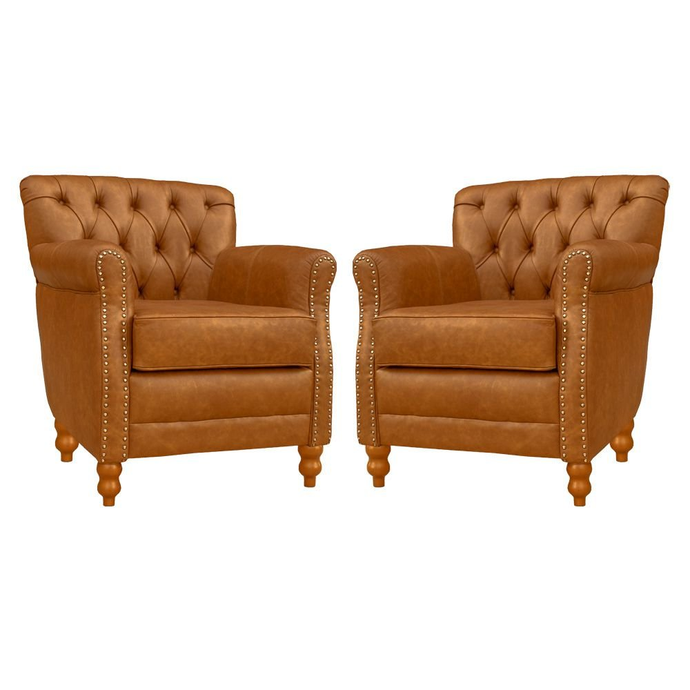 Kit 02 Poltronas Decorativas Sala de Estar Níger Pés Madeira Couro Mel G58 - Gran Belo Kit 02 Poltronas Decorativas Sala de Estar Níger Pés Madeira Couro Mel G58 - Gran Belo