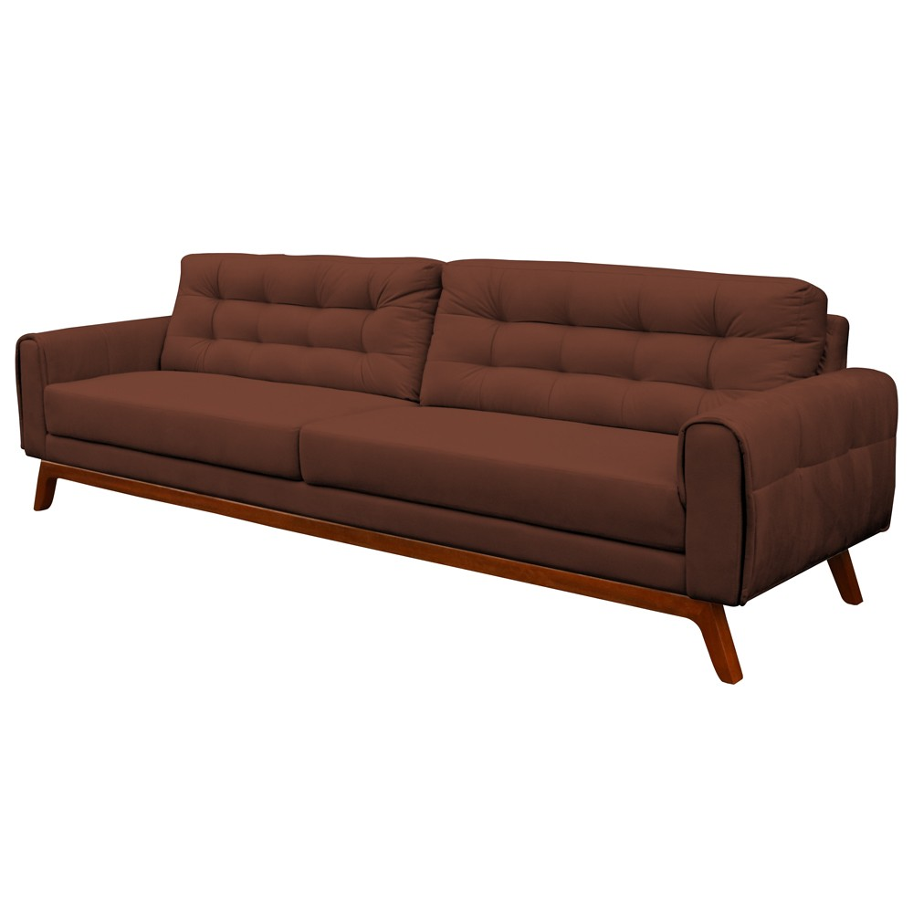 Sofá 4 Lugares Sala de Estar Eros 260 cm Veludo Marrom Base Fixa G15 - Gran Belo Sofá 4 Lugares Sala de Estar Eros 260 cm Veludo Marrom Base Fixa G15 - Gran Belo