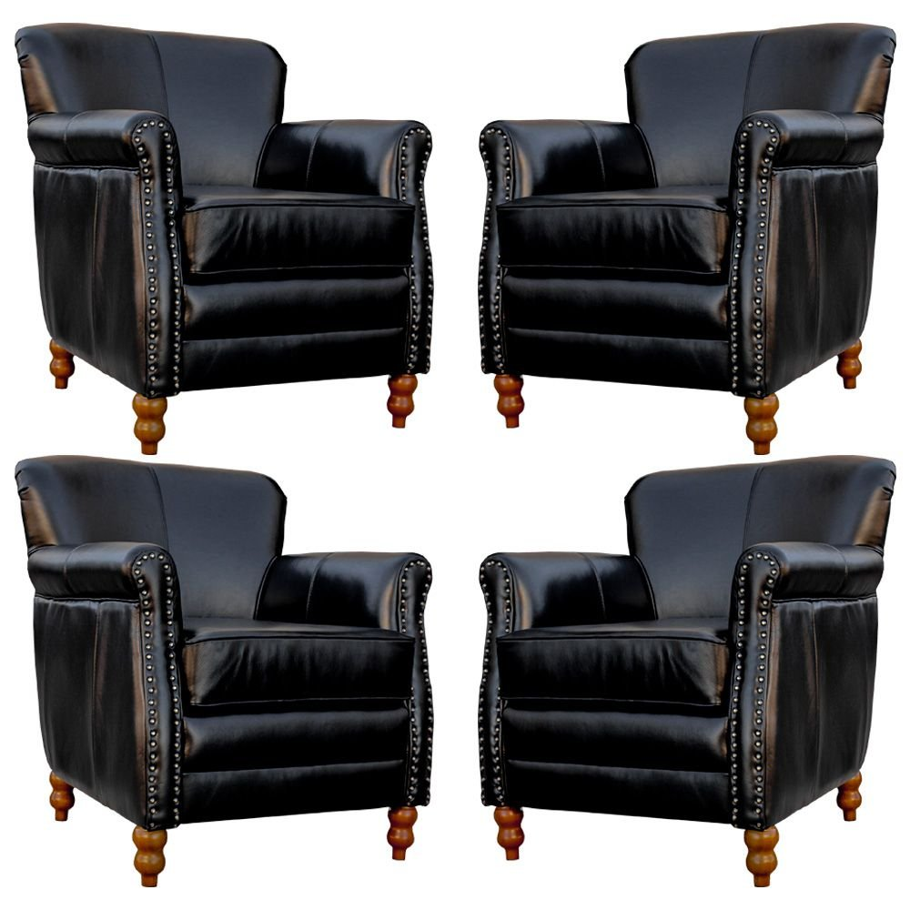 Kit 04 Poltronas Decorativas Sala de Estar Brunei Pés Madeira Preto Couro G58 - Gran Belo Kit 04 Poltronas Decorativas Sala de Estar Brunei Pés Madeira Preto Couro G58 - Gran Belo