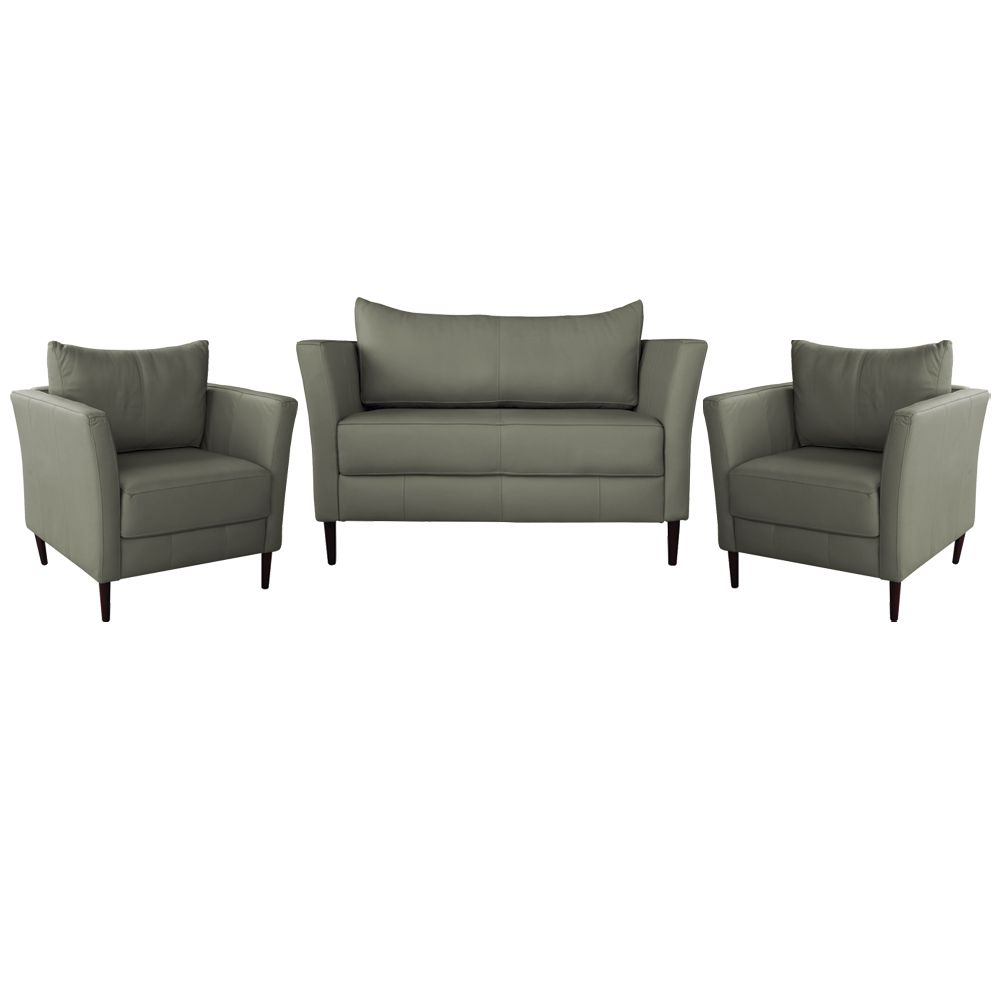 Conjunto Sofá 2 Lugares com 2 Poltronas Pés Palito Lubbock Couro Fendi G58 - Gran Belo Conjunto Sofá 2 Lugares com 2 Poltronas Pés Palito Lubbock Couro Fendi G58 - Gran Belo