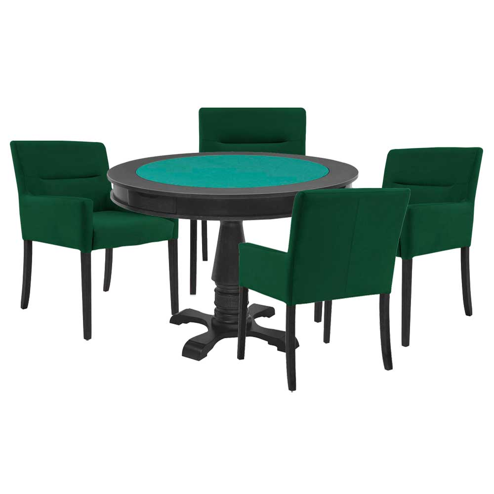 Mesa de Jogos Carteado Victoria Redonda Tampo Reversível Preto com 4 Cadeiras Vicenza Suede Verde G36 G15 - Gran Belo Mesa de Jogos Carteado Victoria Redonda Tampo Reversível Preto com 4 Cadeiras Vicenza Suede Verde G36 G15 - Gran Belo