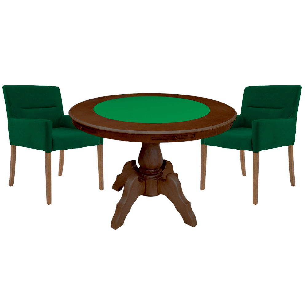 Mesa de Jogos Carteado Redonda Montreal Tampo Reversível Imbuia com 2 Cadeiras Vicenza Verde G36 G15 - Gran Belo Mesa de Jogos Carteado Redonda Montreal Tampo Reversível Imbuia com 2 Cadeiras Vicenza Verde G36 G15 - Gran Belo