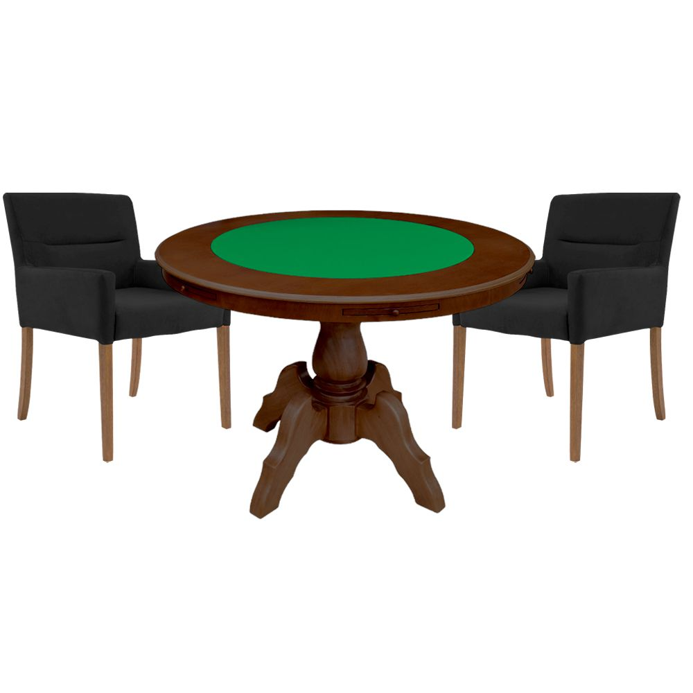 Mesa de Jogos Carteado Redonda Montreal Tampo Reversível Imbuia com 2 Cadeiras Vicenza Preto Fosco G36 G15 - Gran Belo Mesa de Jogos Carteado Redonda Montreal Tampo Reversível Imbuia com 2 Cadeiras Vicenza Preto Fosco G36 G15 - Gran Belo