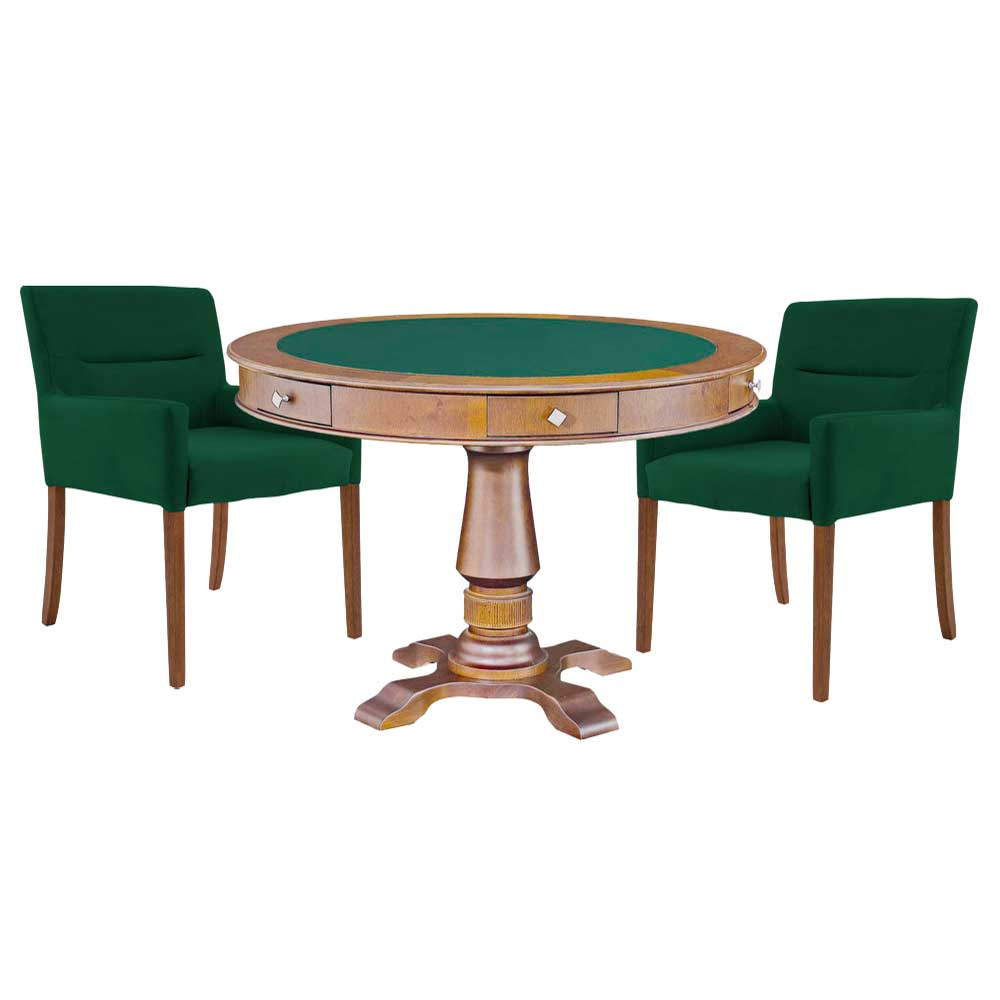 Mesa de Jogos Carteado Victoria Redonda Tampo Reversível Amêndoa com Kit 2 Cadeiras Vicenza Suede Verde G36 G15 - Gran Belo Mesa de Jogos Carteado Victoria Redonda Tampo Reversível Amêndoa com Kit 2 Cadeiras Vicenza Suede Verde G36 G15 - Gran Belo