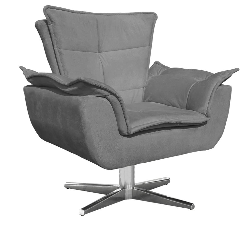 Poltrona Giratória Opala Suede Grafite Base Estrela Cromada D'Rossi Poltrona Giratória Opala Suede Grafite Base Estrela Cromada D'Rossi