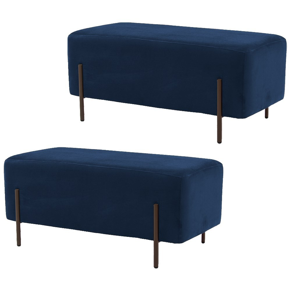 Kit 2 Puffs Decorativos 90cm Base Aço Status B-304 Veludo Azul Marinho - Domi Kit 2 Puffs Decorativos 90cm Base Aço Status B-304 Veludo Azul Marinho - Domi