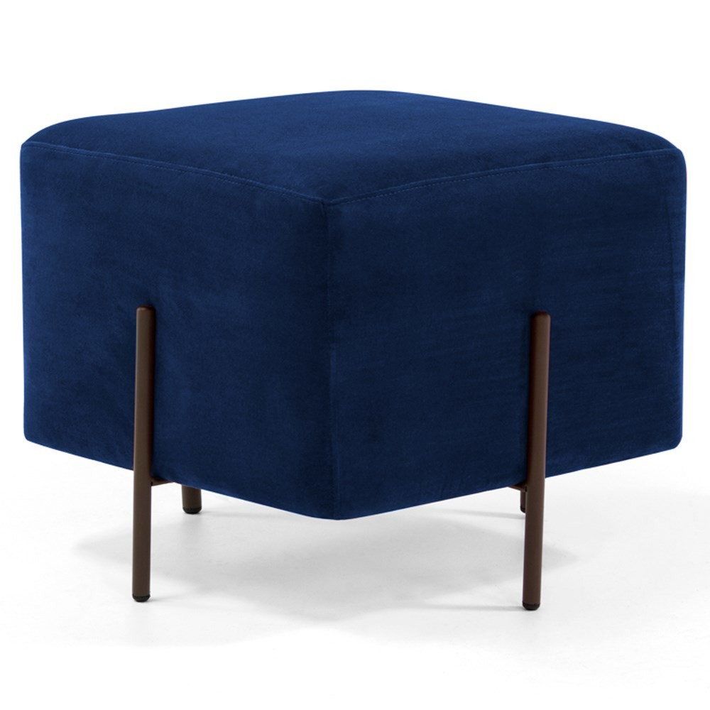 Puff Decorativo 45cm Base Aço Status B-304 Veludo Azul Marinho - Domi Puff Decorativo 45cm Base Aço Status B-304 Veludo Azul Marinho - Domi