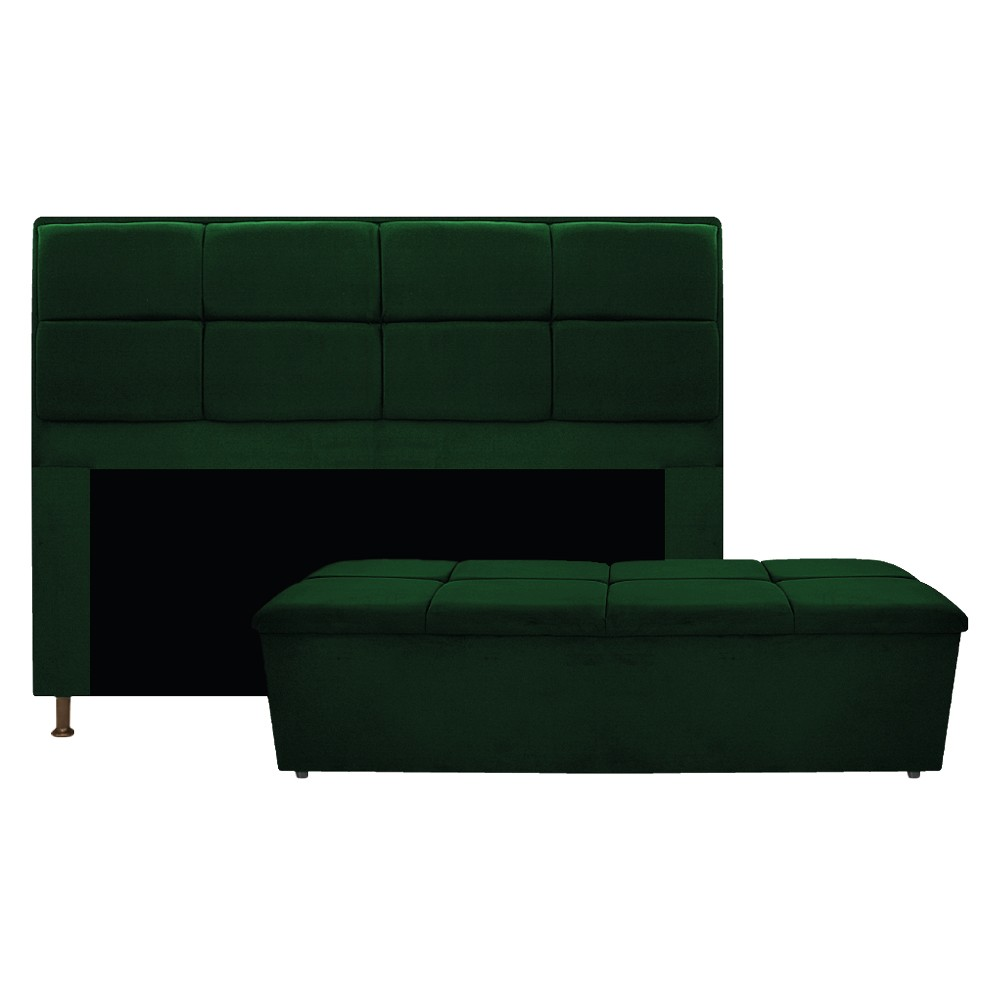 Kit Cabeceira e Calçadeira Munique 140 cm Casal Suede Verde - Amarena Móveis Kit Cabeceira e Calçadeira Munique 140 cm Casal Suede Verde - Amarena Móveis