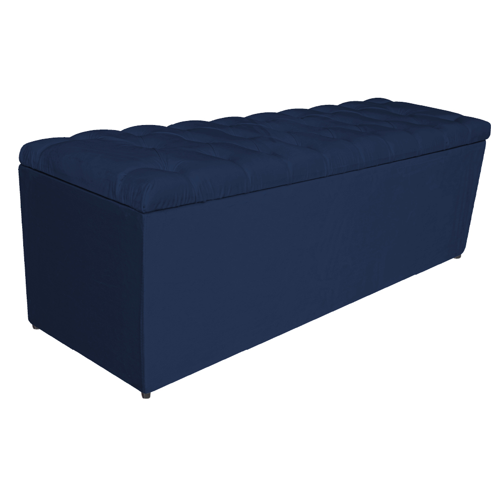 Calçadeira Estofada Liverpool 160 cm Queen Size Suede Azul Marinho - Amarena Móveis Calçadeira Estofada Liverpool 160 cm Queen Size Suede Azul Marinho - Amarena Móveis
