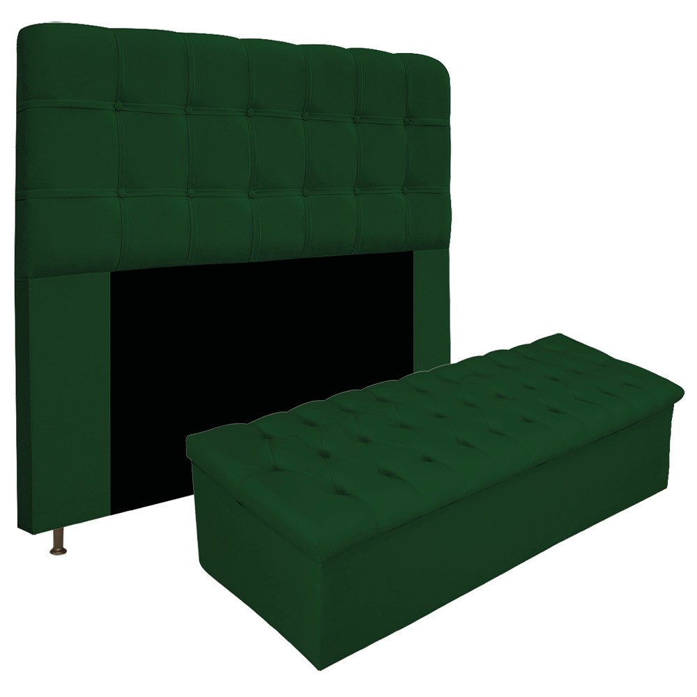 Kit Cabeceira e Calçadeira Baú Estofada Mel 140 cm Casal Com Capitonê Suede Verde - Amarena Móveis Kit Cabeceira e Calçadeira Baú Estofada Mel 140 cm Casal Com Capitonê Suede Verde - Amarena Móveis