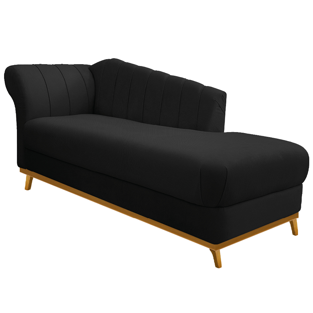 Recamier Vanessa 160cm Lado Direito Suede Preto - Amarena Móveis Recamier Vanessa 160cm Lado Direito Suede Preto - Amarena Móveis