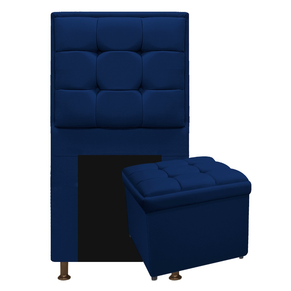 Kit Cabeceira e Calçadeira Copenhague 90 cm Solteiro Suede Azul Marinho - Amarena Móveis Kit Cabeceira e Calçadeira Copenhague 90 cm Solteiro Suede Azul Marinho - Amarena Móveis