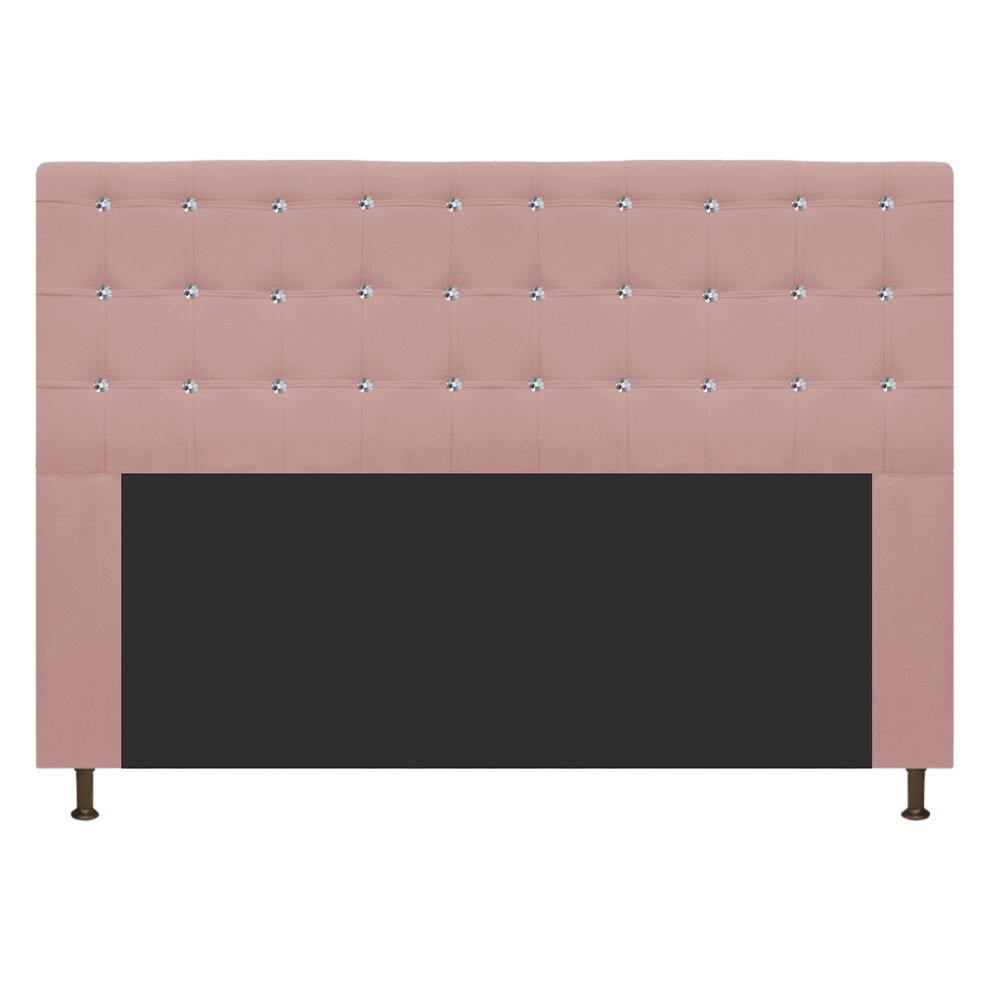 Cabeceira Estofada Dama 195 cm King Size Com Strass Suede Rosê - Amarena Móveis Cabeceira Estofada Dama 195 cm King Size Com Strass Suede Rosê - Amarena Móveis
