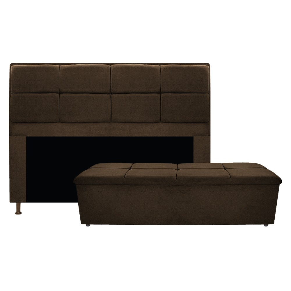 Kit Cabeceira e Calçadeira Munique 140 cm Casal Suede Marrom - Amarena Móveis Kit Cabeceira e Calçadeira Munique 140 cm Casal Suede Marrom - Amarena Móveis