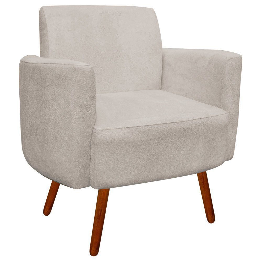 Poltrona Agatha Suede Bege Pés Palito Castanho D'Rossi Poltrona Agatha Suede Bege Pés Palito Castanho D'Rossi