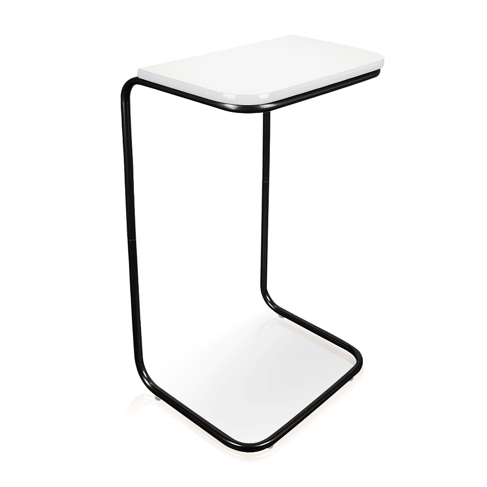 Mesa Lateral Tampo Branco Multiuso para Sofá Base Preto D'Rossi Mesa Lateral Tampo Branco Multiuso para Sofá Base Preto D'Rossi