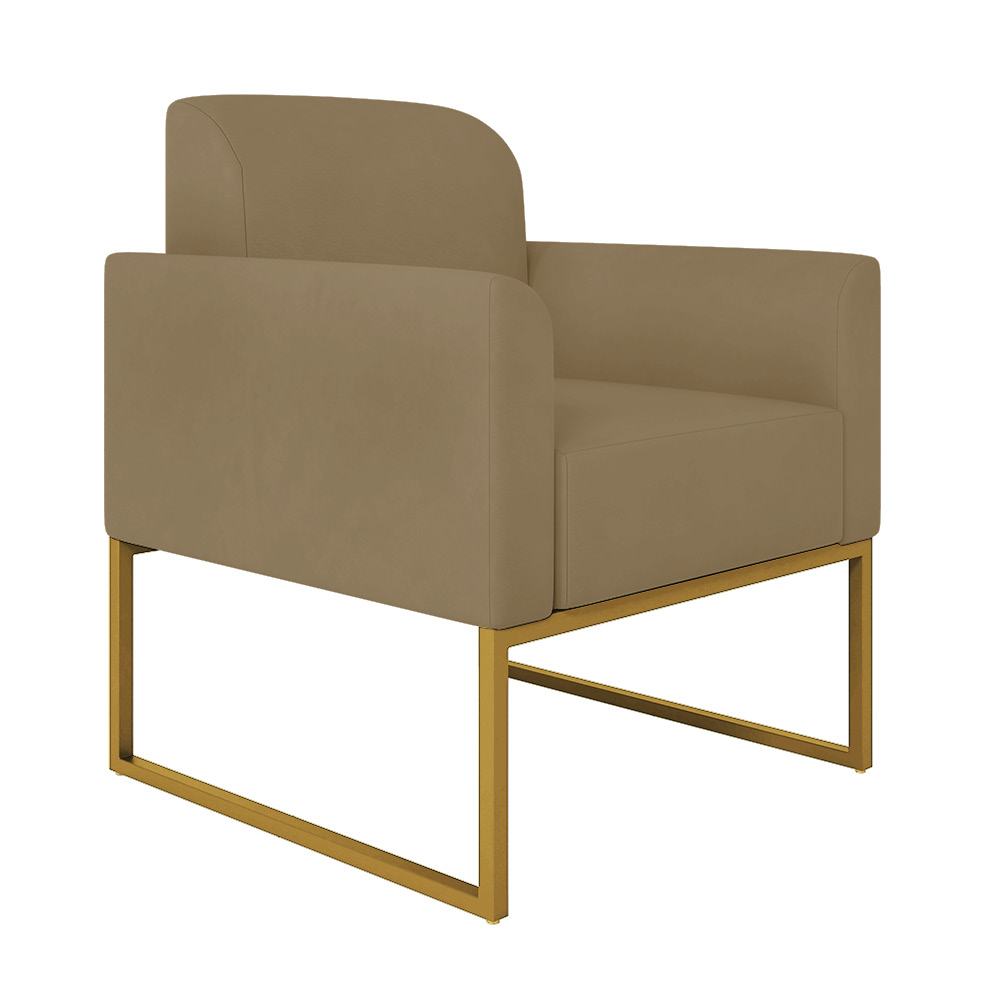 Poltrona Marisa Suede Marrom Rato Base Industrial Metálica Dourado D'Rossi Poltrona Marisa Suede Marrom Rato Base Industrial Metálica Dourado D'Rossi