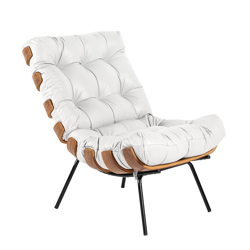Poltrona Costela Couro Branco Base de Metal - D'Rossi Poltrona Costela Couro Branco Base de Metal - D'Rossi