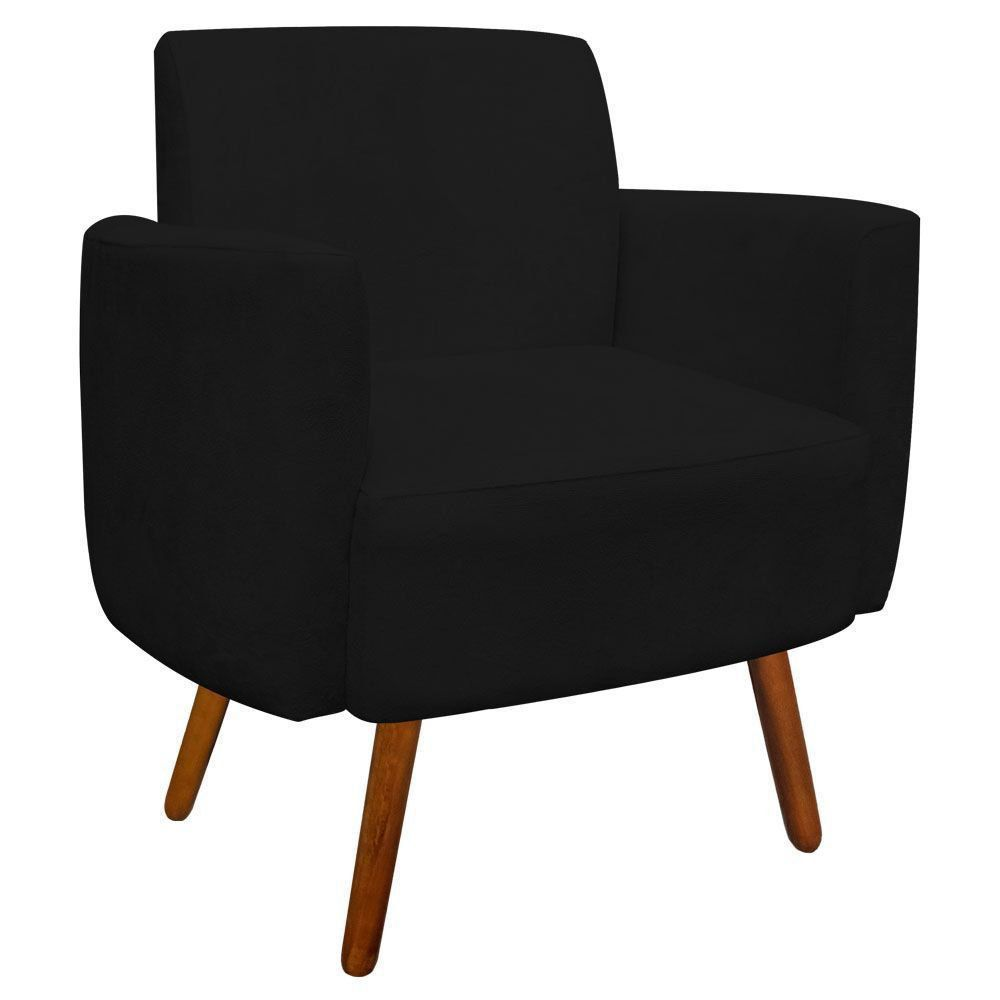 Poltrona Agatha Suede Preto Pés Palito Castanho D'Rossi Poltrona Agatha Suede Preto Pés Palito Castanho D'Rossi