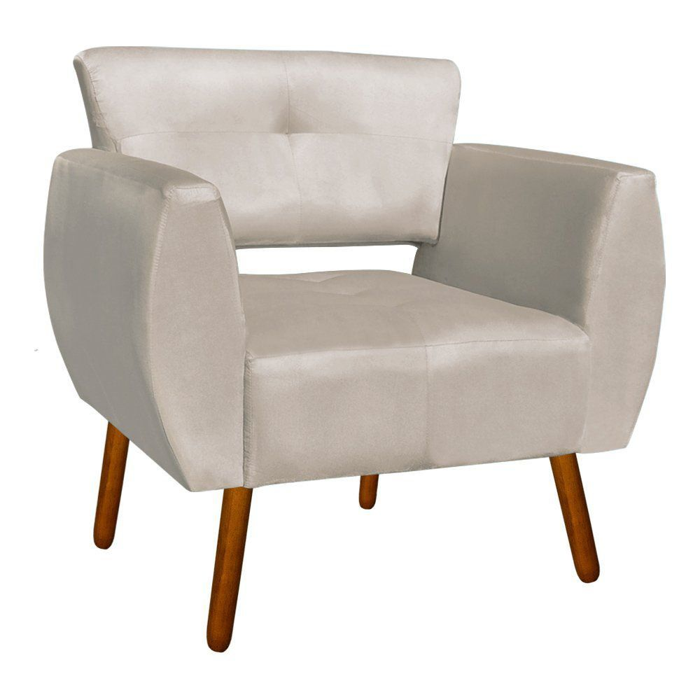 Poltrona Josy Suede Bege Pés Palito Castanho D'Rossi Poltrona Josy Suede Bege Pés Palito Castanho D'Rossi
