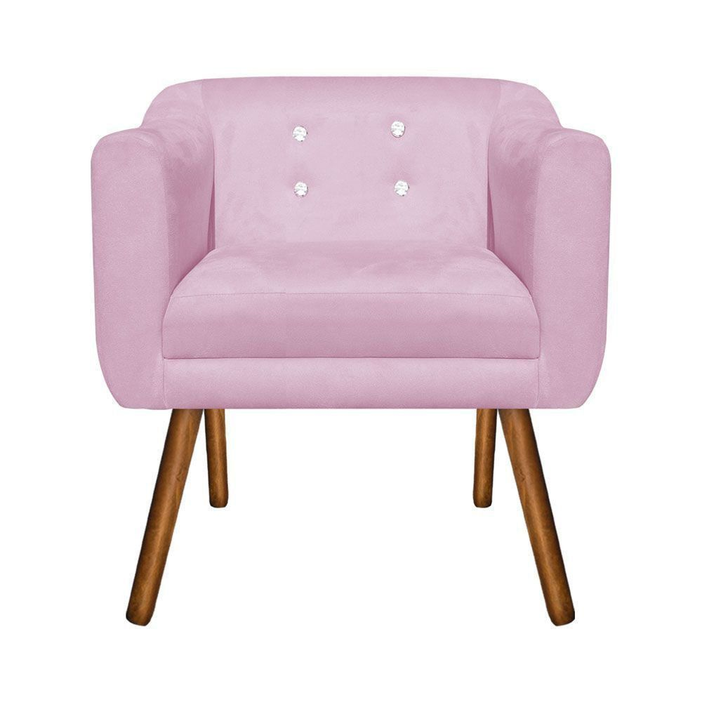 Poltrona Julia Suede Rosa Bebê com Strass Pés Palito Castanho D'Rossi Poltrona Julia Suede Rosa Bebê com Strass Pés Palito Castanho D'Rossi