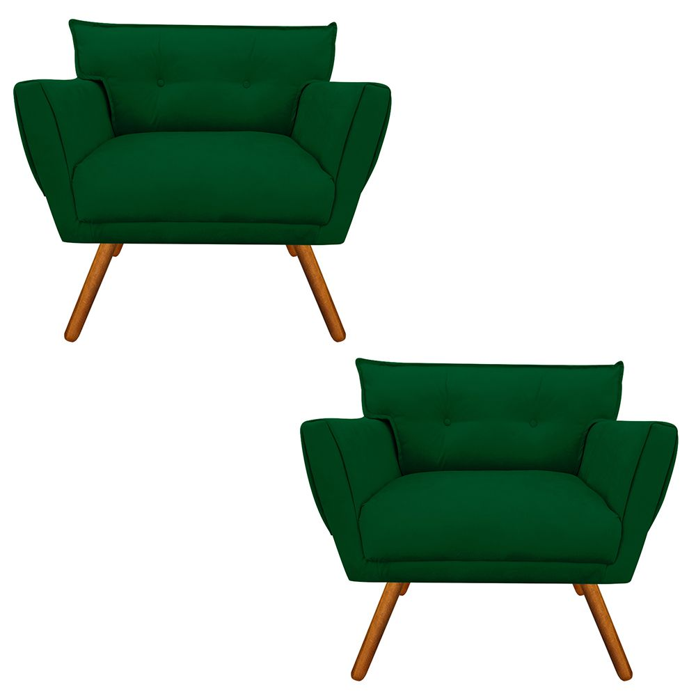 Kit 02 Poltronas Anitta Suede Verde Pés Palito Castanho D'Rossi Kit 02 Poltronas Anitta Suede Verde Pés Palito Castanho D'Rossi
