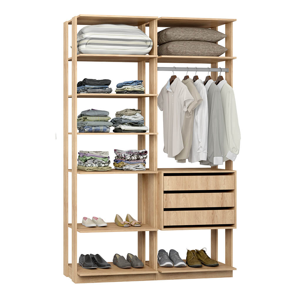Closet 3 Gavetas 1 Cabideiro Carvalho Mel Lilies Móveis Closet 3 Gavetas 1 Cabideiro Carvalho Mel Lilies Móveis